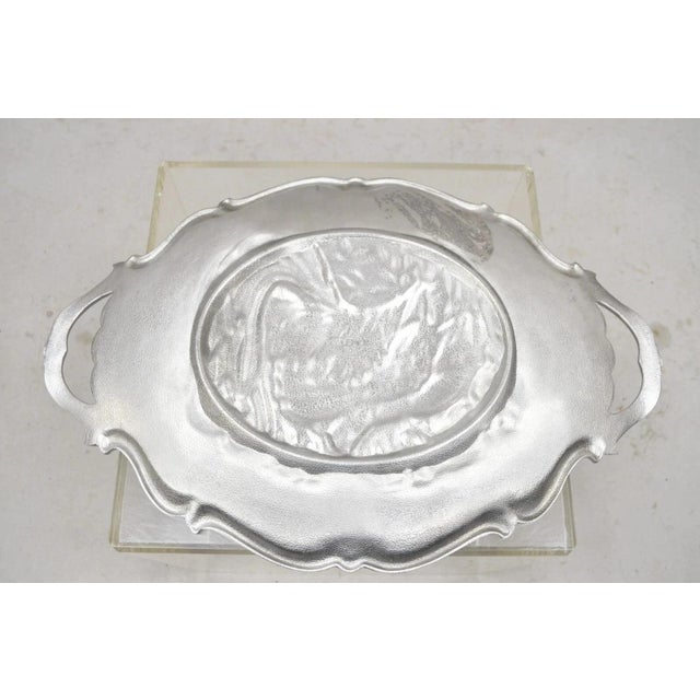 Vintage Lenox Retired Large Rooster Pewter Metal Holiday Serving Platter Tray For Sale - Image 9 of 11