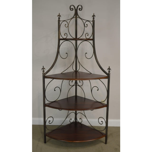 High Quality American Made French Style Wrought Iron Bakers Rack with Cherry Wood Shelves