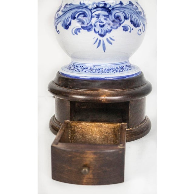 1940s Vintage Blue & White Lamp With Latin Inscription - Secret Drawer For Sale - Image 5 of 8