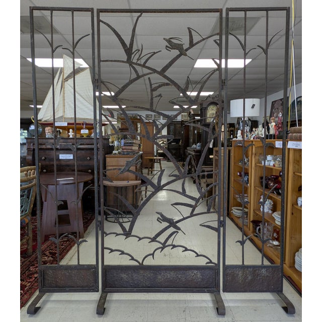 Hand-Forged Iron Three-Panel Divider/Floor Screen For Sale - Image 10 of 12