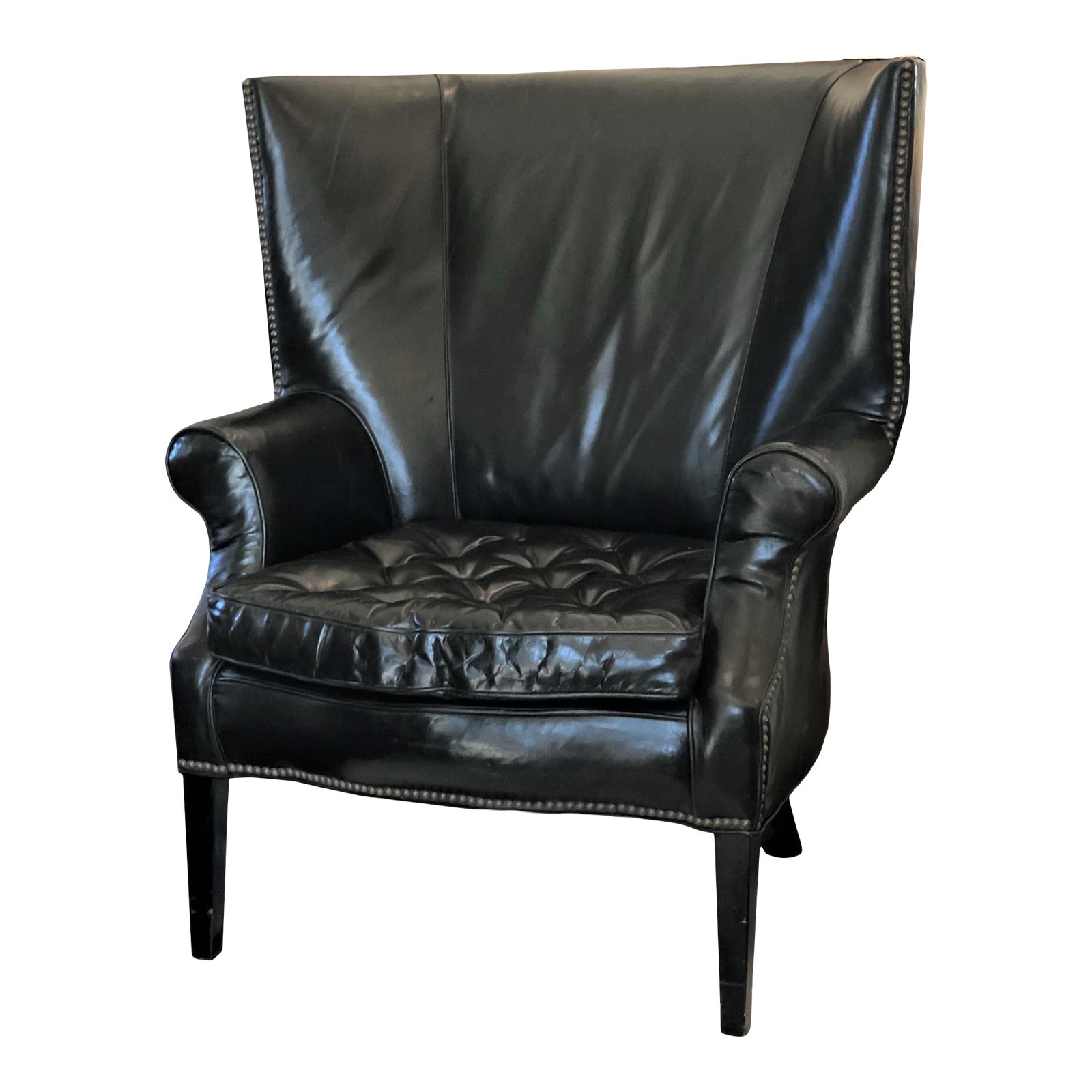 Restoration Hardware Drake Black Leather Wingback Chair Chairish