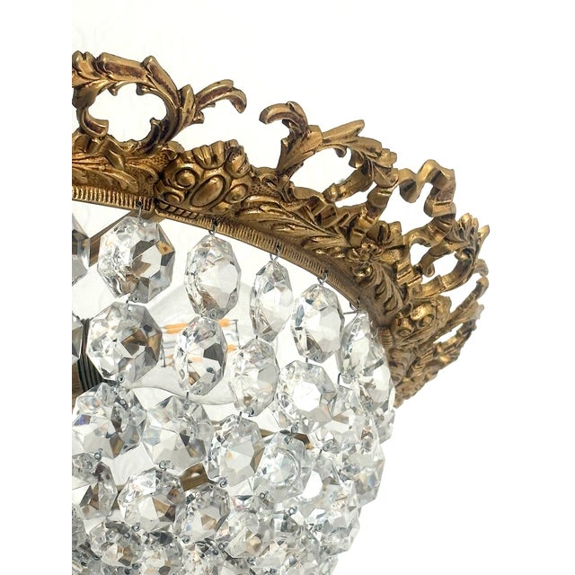 Gold Vintage Spanish Brass and Crystal Ceiling Lamp, 1950s For Sale - Image 8 of 14