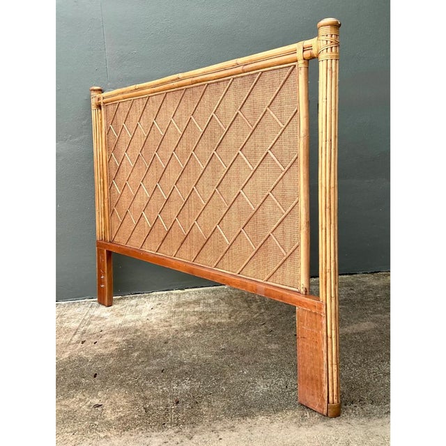 Late 20th Century Vintage Bamboo and Wood King Headboard For Sale - Image 5 of 12