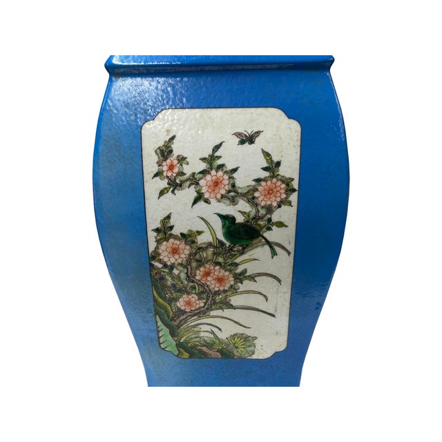 Chinese Bright Blue White Window Scenery Graphic Square Porcelain Vase For Sale - Image 10 of 17