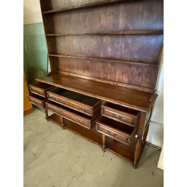Welsh-Style Wood Hutch With Drawers, Two Piece For Sale - Image 4 of 12