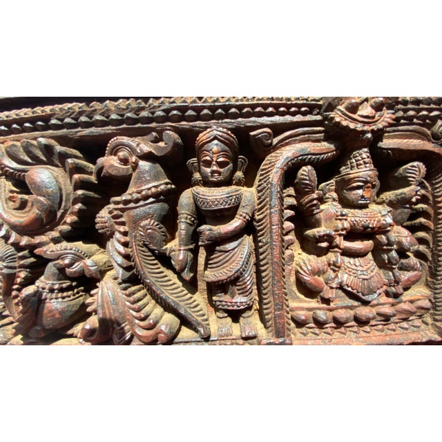 Mid-Century Collected South Indian Teak Architectural Door Lintel Relief Panel – 30" For Sale - Image 4 of 16