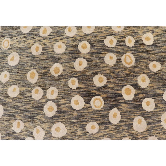 Textile Modern Rug With Abstract Design in Shades of Green-Brown, Cream and Yellow For Sale - Image 7 of 9