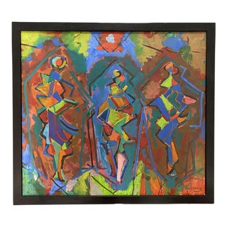 Irving Lehman 1960 Cubist Figures Painting For Sale