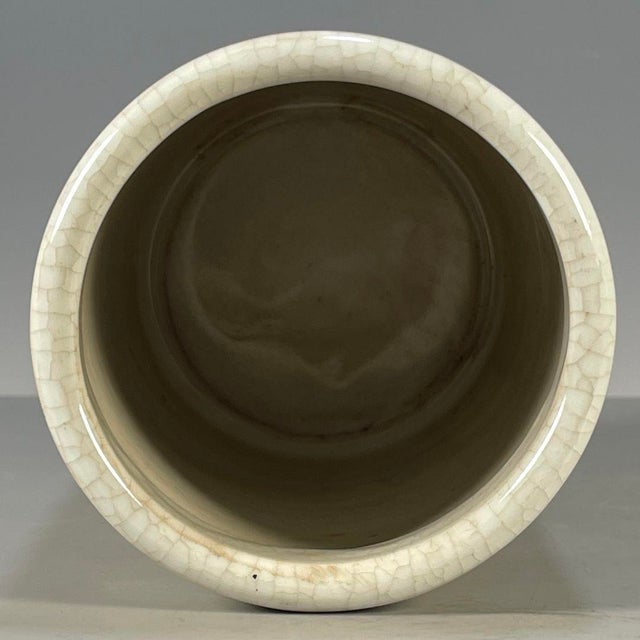 Crackle Glaze Porcelain Brush Pot With Horse & Pine Motif For Sale - Image 4 of 9