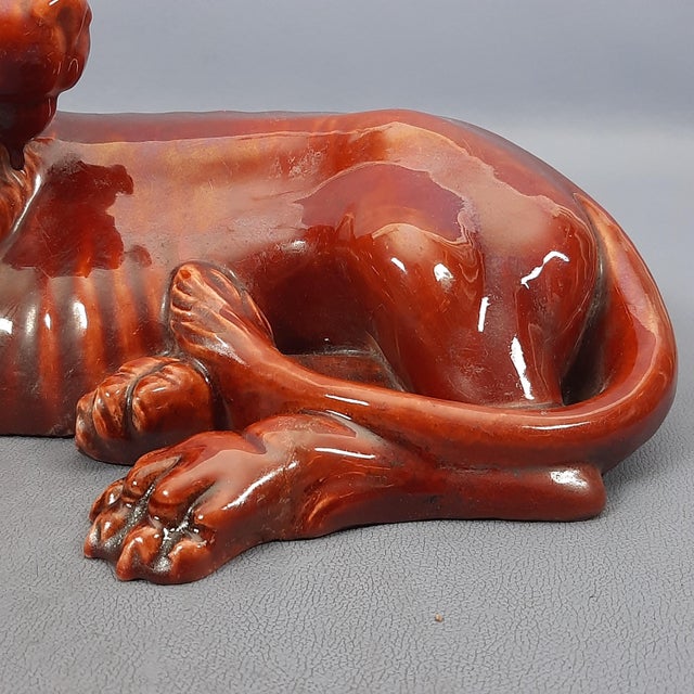 Iridescent Majolica Lion Sculpture, 1950s For Sale - Image 9 of 16