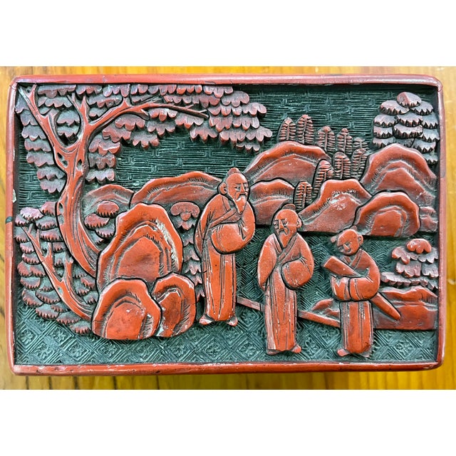 Antique 19th Century Chinese Carved Red Cinnabar Lacquer Table Box For Sale - Image 13 of 18