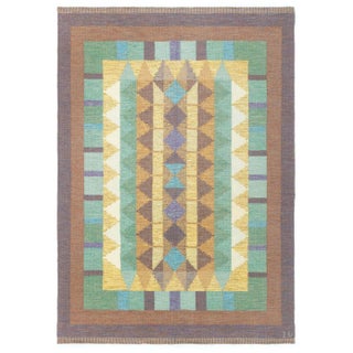 Doris Leslie Blau Vintage Swedish Flat Weave Rug Signed with Initials 'IV' For Sale