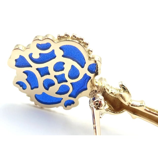 Gold Vintage Mikimoto 18k Yellow Gold Key Blue Enamel Brooch Pin For Sale - Image 8 of 9