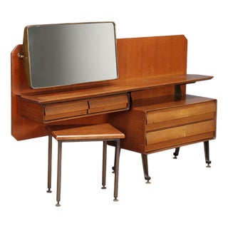 Vintage Dressing Table with Mirror and Stool, 1960s For Sale