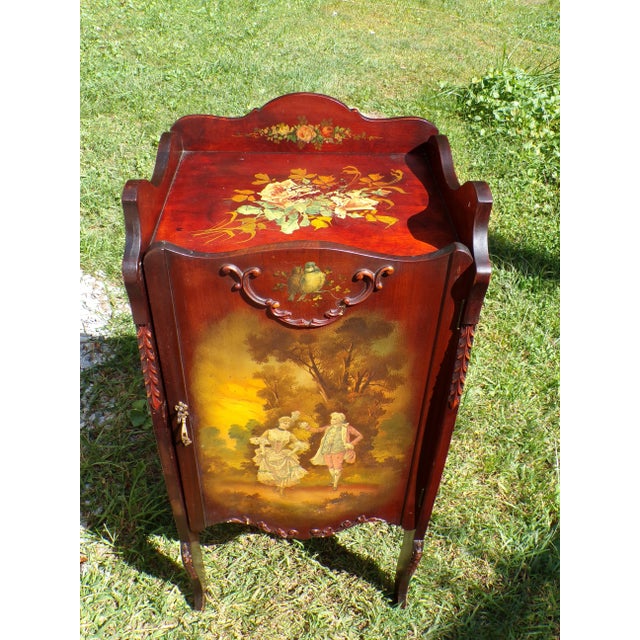 Vintage French Vernis Martin Style Hand Painted Music Cabinet Record Stand For Sale - Image 9 of 16