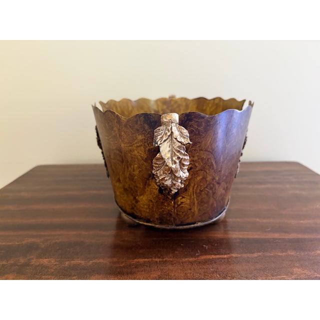 Vintage Neoclassical Faux Bois Tole Cachepot With Laurel Wreath Mounts For Sale - Image 9 of 11