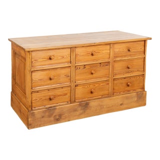 Large Pine Chest of 9 Drawers, Sideboard Console, Denmark Circa 1880 For Sale