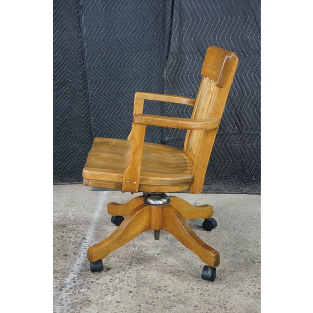 Antique 1920s Arts & Crafts Oak Bankers Desk Swivel Office Arm Chair For Sale - Image 15 of 18
