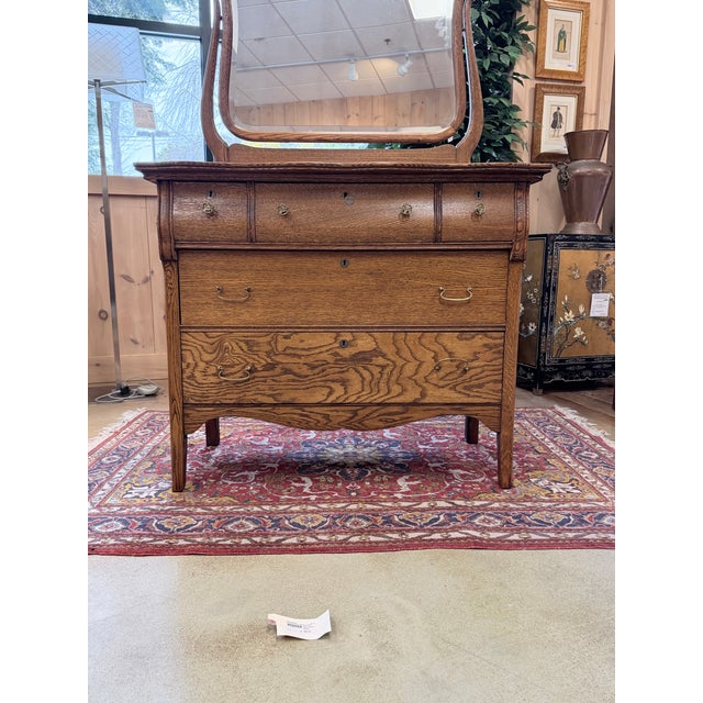Antique Golden Oak Serpentine Front Dresser For Sale - Image 4 of 10