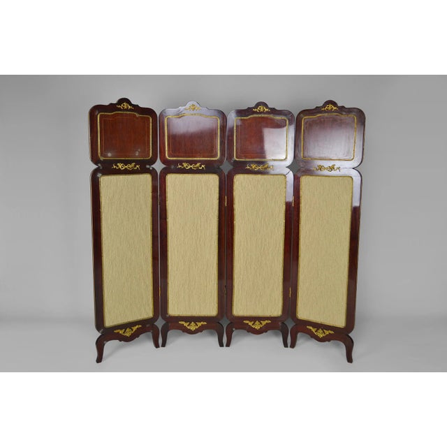 Metal Neoclassical Style 4-Panel Folding Screen in Inlaid Mahogany, France, 1970s For Sale - Image 7 of 14