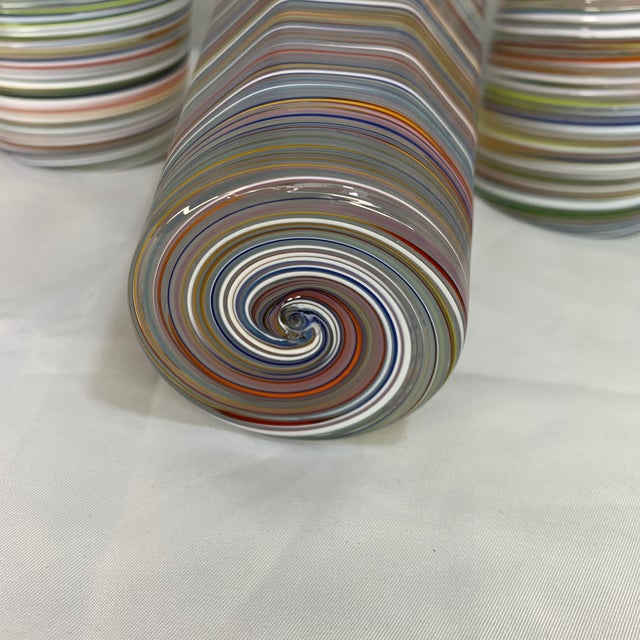 Venetian Style Hand Blown Rainbow Tall Tumbler Glasses Set of 5 For Sale In Chicago - Image 6 of 8