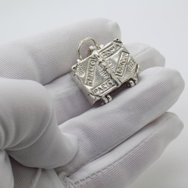 Rare vintage miniature box shaped like a suitcase, handmade in Italy between the 1970s and 1980s in genuine solid...