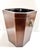 A handsome vintage mahogany-finished wood wastebasket featuring brass-tone lion head ring pulls, a tapered architectural...