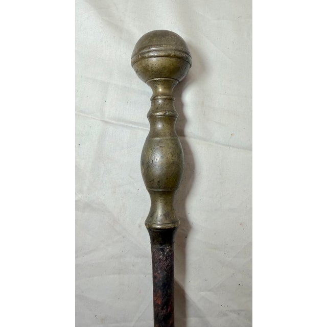 Antique 18th Century Wrought Iron Turned Brass English Fireplace Shovel Tool 13 For Sale - Image 4 of 9