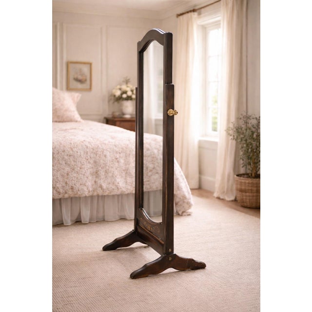 Mid 20th Century Hand-Painted Victorian Revival Cheval Mirror – Solid Wood Freestanding Floor Mirror For Sale - Image 11 of 11