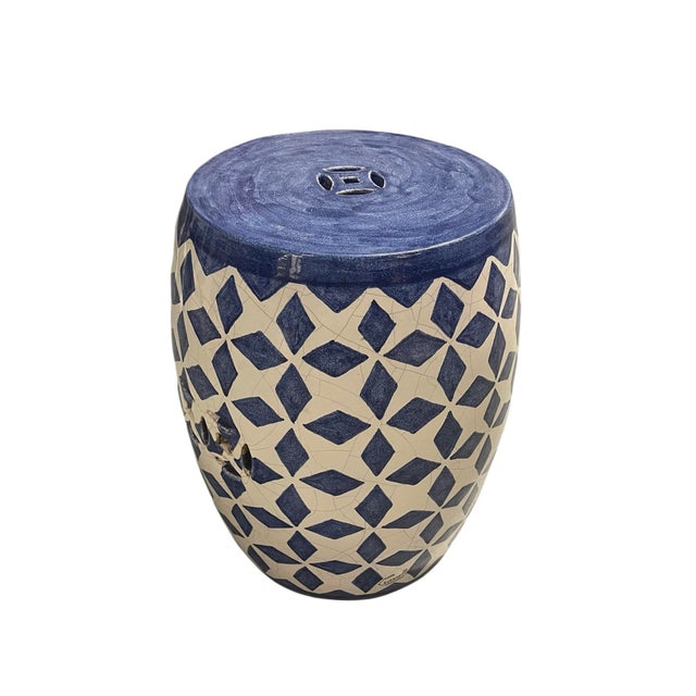 Italian Blue & White Harlequin Garden Stool For Sale - Image 4 of 11