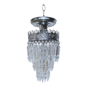Vintage Silver Rim Upside Down Tiered Crystal Chandelier