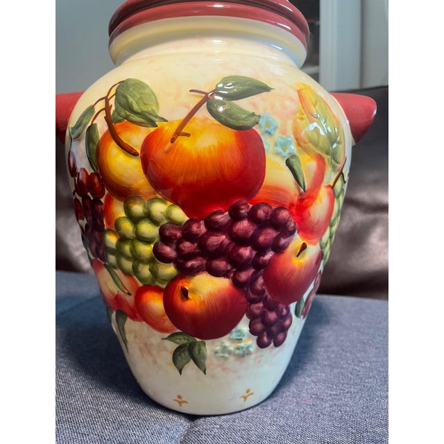 Hand Painted Italian Fruit Biscotti Cookie Jar Canister With Lid – Tuscan Kitchen Decor For Sale In Providence - Image 6 of 16