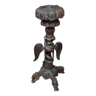 19th Century Anglo Indian Carved Bird & Serpent Wooden Blackwood Plant Stand For Sale