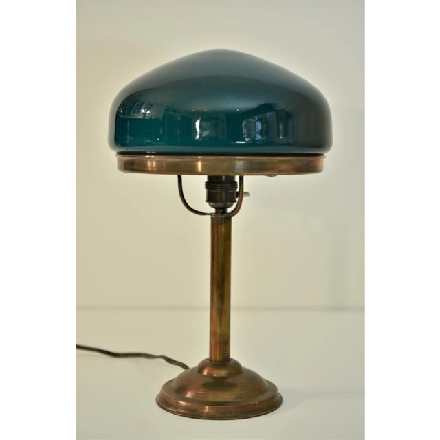 Copper Swedish Grace Copper and Hand Blown Glass Table Lamp, 1925 For Sale - Image 8 of 12