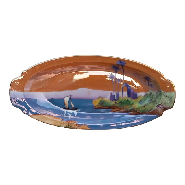 1920s Noritake Morimura Relish / Vanity Dish Egyptian Revival Japanese Luster Ware For Sale