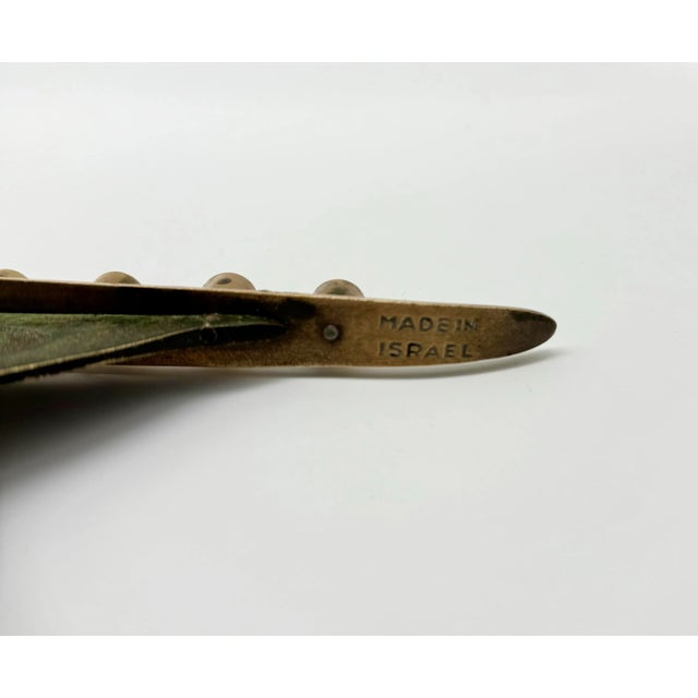 1960s Mid-Century Brass Boat Menorah With Damascene Etching | Vintage Judaica Art Sculpture For Sale - Image 9 of 12