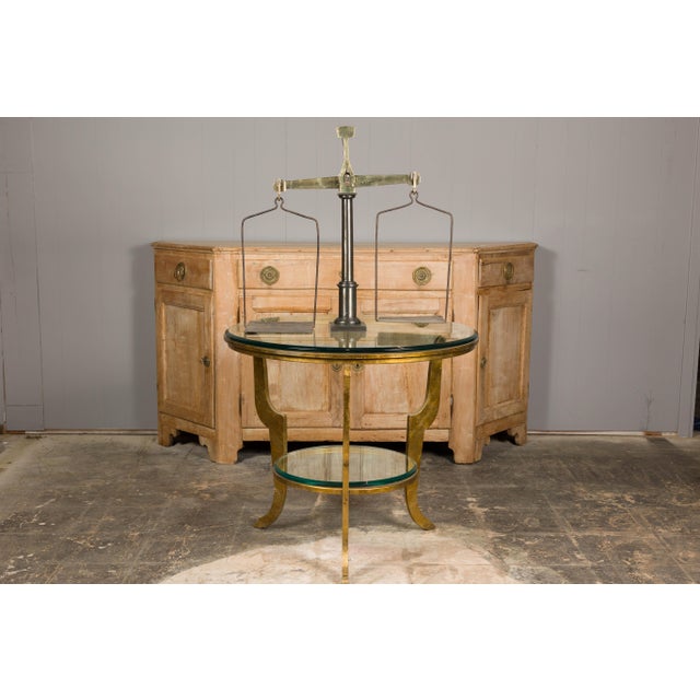 Large French 19th Century Brass and Steel Scale with Weighing Pans and Column For Sale - Image 9 of 12