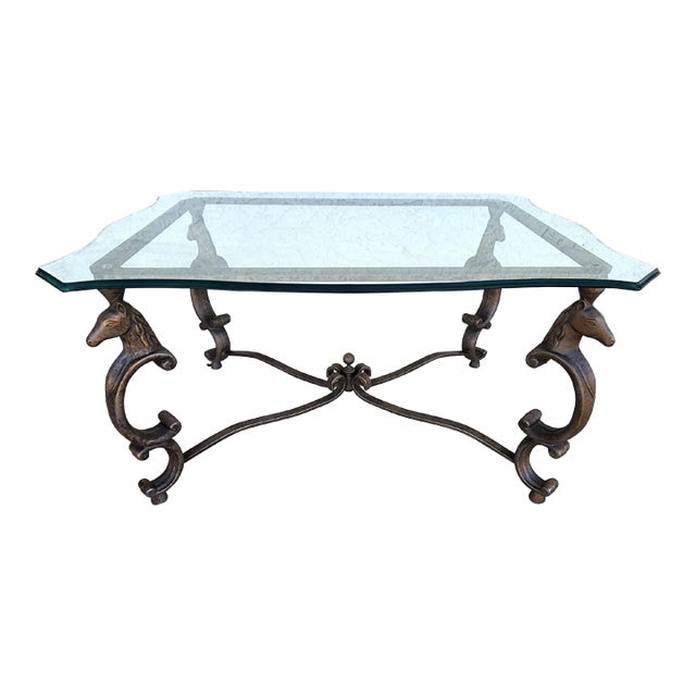 Horse Coffee Center Table Patinated Steel Hoof Footed Maison Jansen Style For Sale