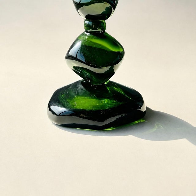 Not Yet Made - Made To Order Hand Blown Emerald Green Stacked Glass Candlestick For Sale - Image 5 of 6