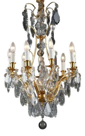 Gilded Bronze and Pendants Chandelier with Eight Arms of Lights