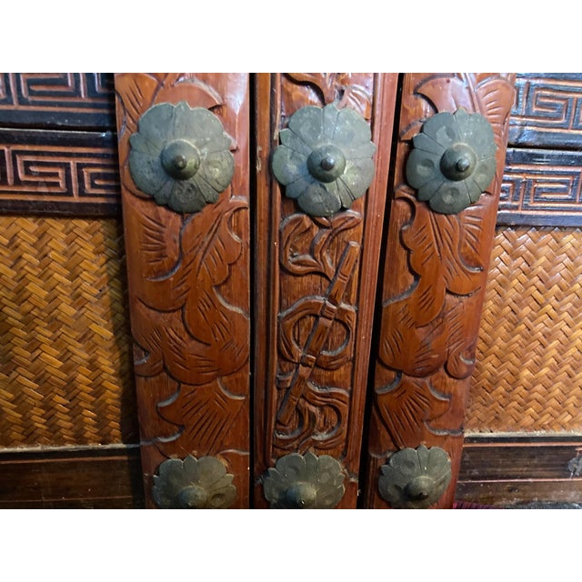 Chinese Antique Qing Chinese Wedding Chest / Dowry Box With Original Brass Sliding Lock and Key, Calligraphy For Sale - Image 3 of 10