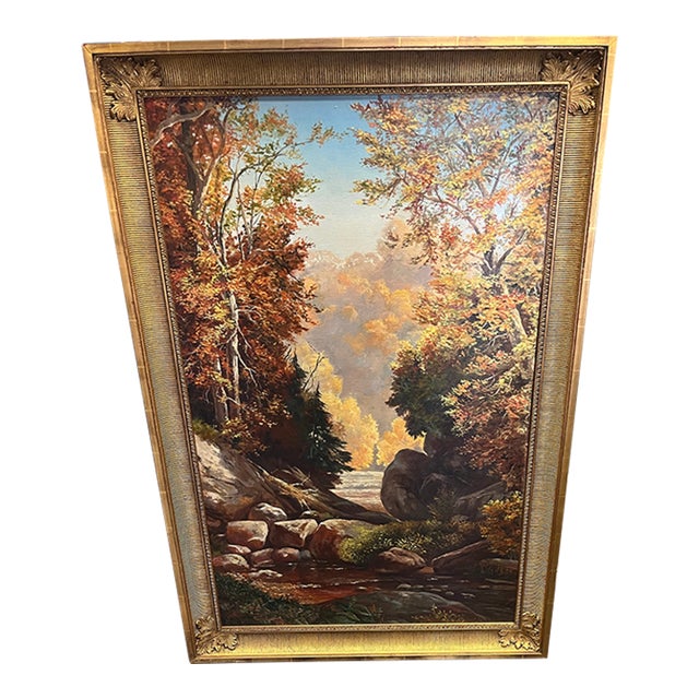 Mid 20th Century Oversized Oil on Canvas Landscape Painting, Framed For Sale