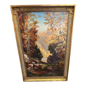 Mid 20th Century Oversized Oil on Canvas Landscape Painting, Framed