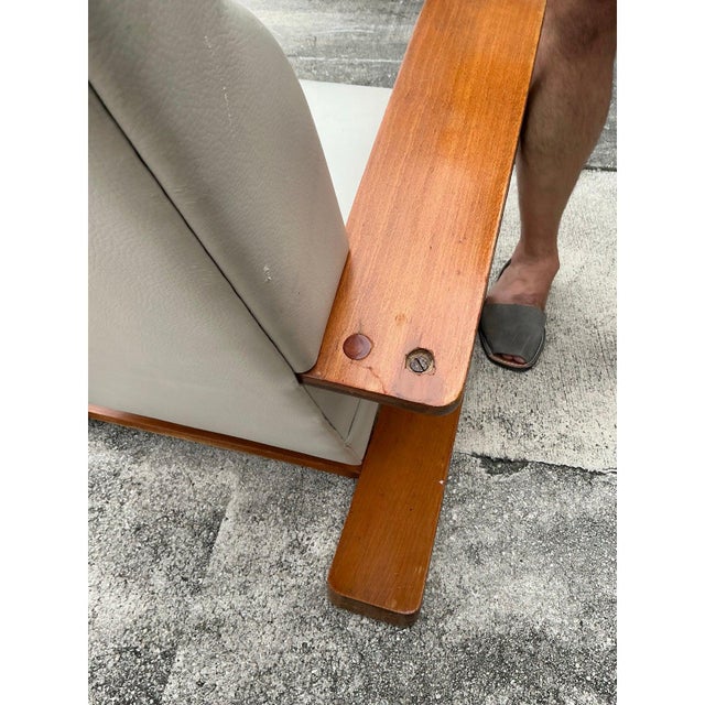 Camel Vintage 1940s Plank Armchair After Andoux and Minet For Sale - Image 8 of 10