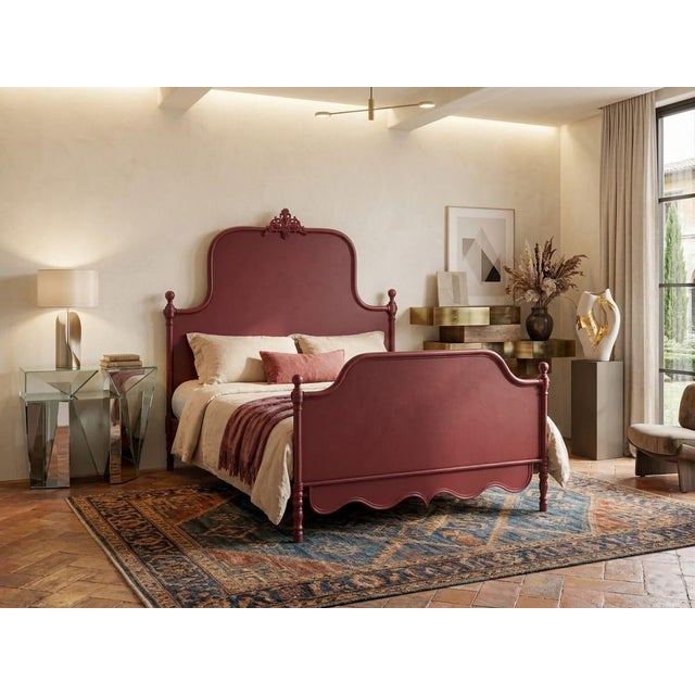 A French bed from the early 1900s, reinterpreted with a deep burgundy lacquer finish that enhances its character and lends...