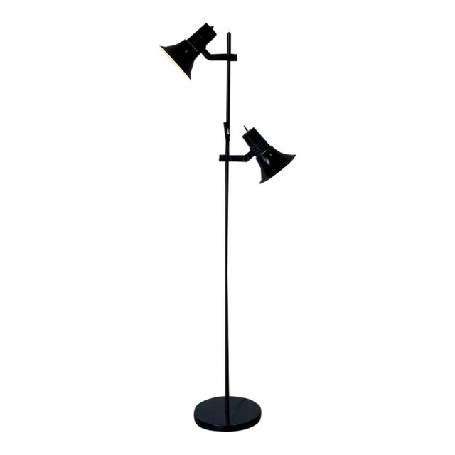 Black Metal Dual Shade Floor Lamp Mid-Century Modern 1970s For Sale