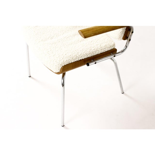 Chrome 1960s Danish Modern / Mid Century Arm Chairs — Attributed to Duba Møbelindustri — Chrome + Oak + Natural Bouclé For Sale - Image 8 of 10