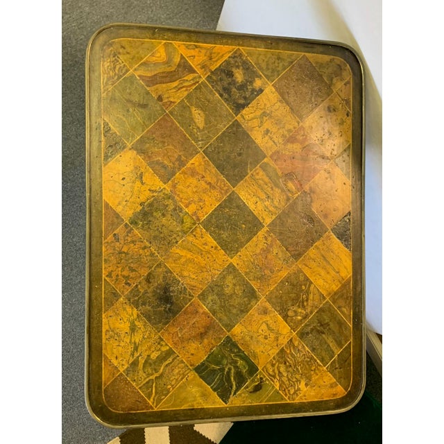 Rare 18th century pedestal side table with gilt accents, English faux lapidary painted top. Originally purchased from...