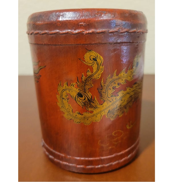 Chinoiserie Chinoiserie Leather Pen/Pencil/Brush Holder. For Sale - Image 3 of 6