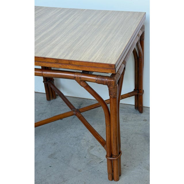 Ficks Reed Expandable Bamboo Game & Dining Table with 4 Matching Chairs, C. 1960 For Sale - Image 14 of 18